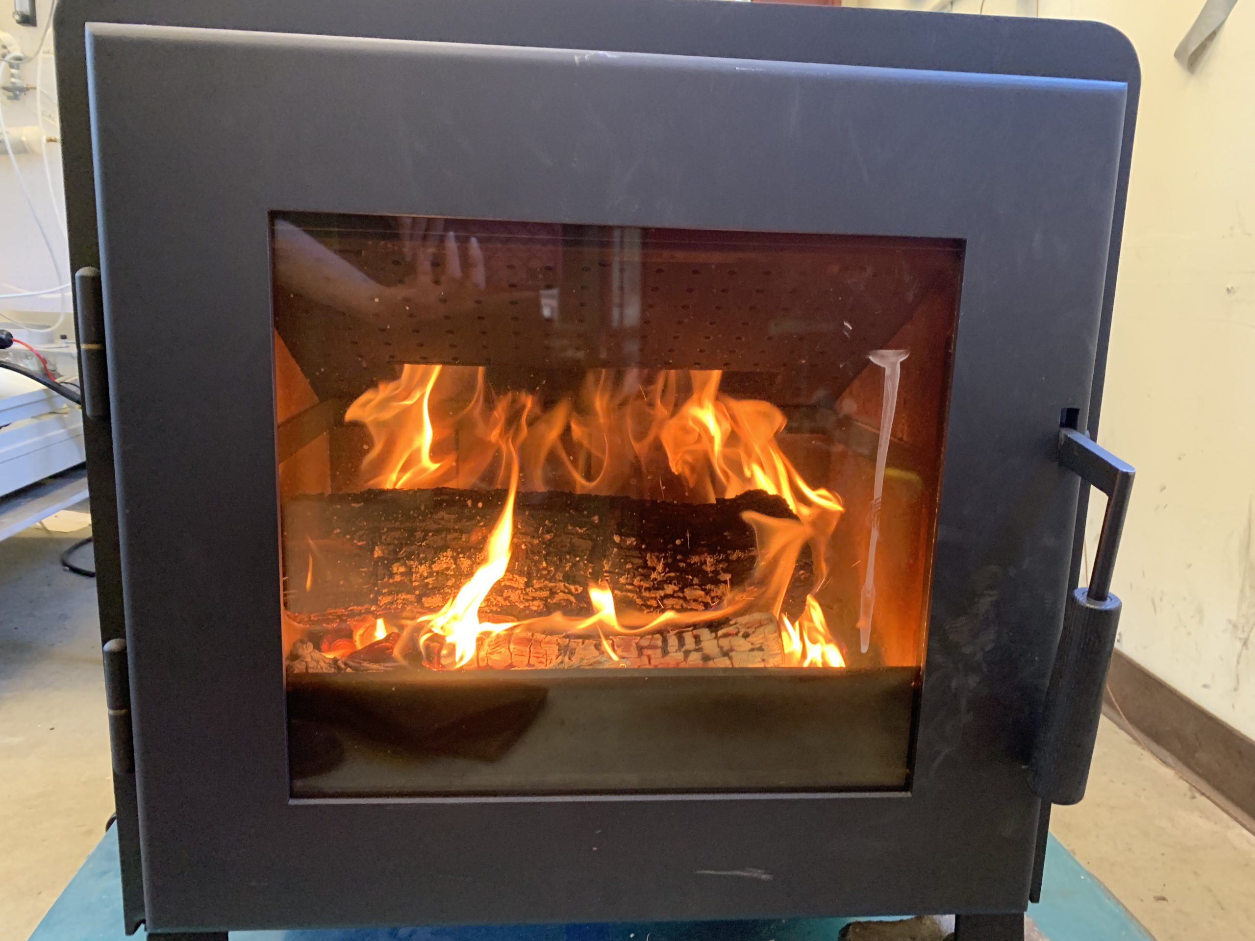 Wood heater with fire inside